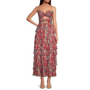 Gianni Bini
Grace Metallic Plisse Sweetheart Neck
Cut-Out Tiered Dress